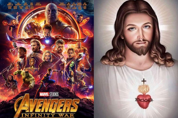 어벤져스 인피티니워 포스터 / 예수의 후광과 심장의 상처