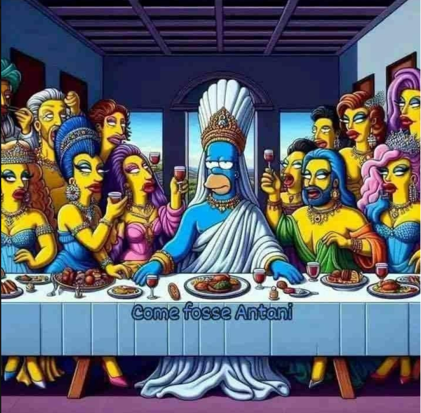   프리메이슨 심슨이 최후의 만찬을 패러디한 만화, 그는 이번 파리올림픽에서 일어날 일을 예고했다.