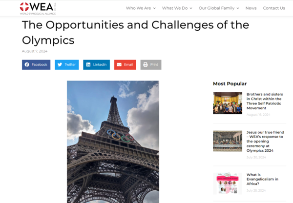 ▶ 로잔대회의 파리올림픽에 대한 입장에 반대 성명,  On the 11th August 2024, the Paris Olympics is celebrating its closing ceremony. (2024년 8월 7일)